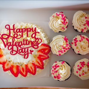 Love struck cake and cupcakes